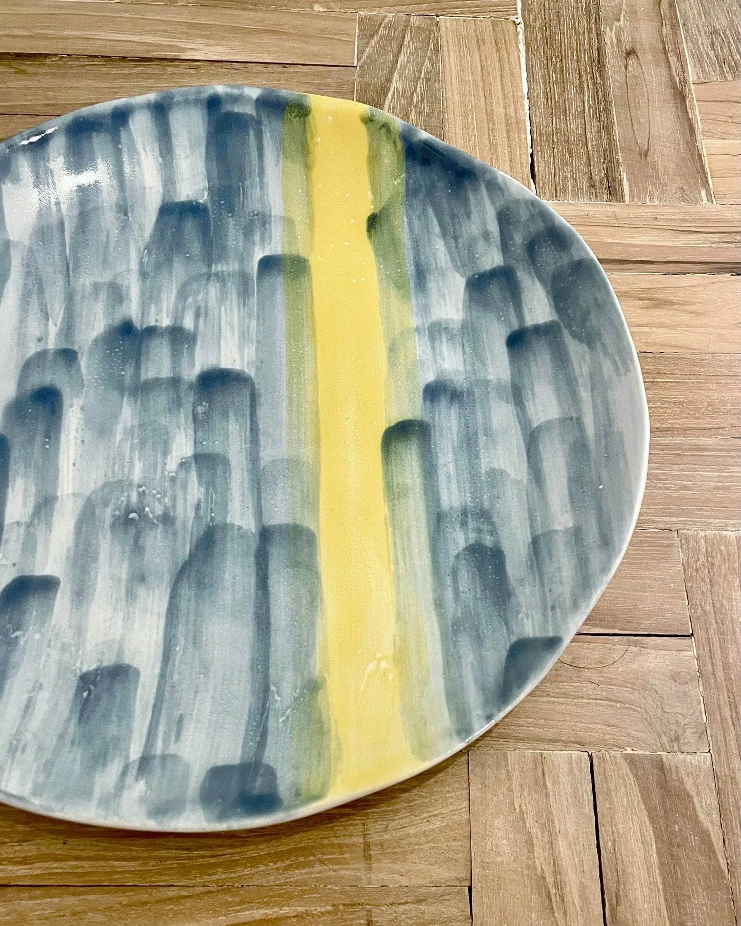 Blue and Yellow Handplaint Plate Muak