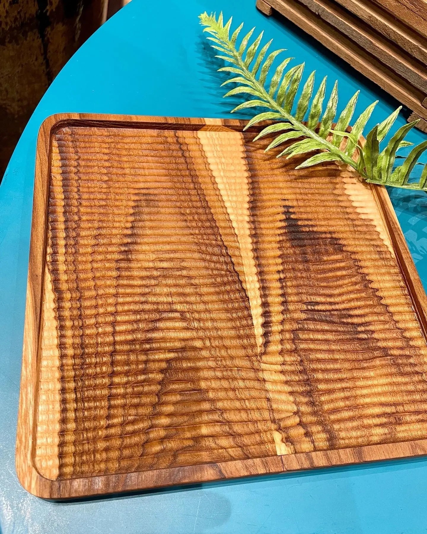 Textured Wooden Plate (Square) Hearts and Hands