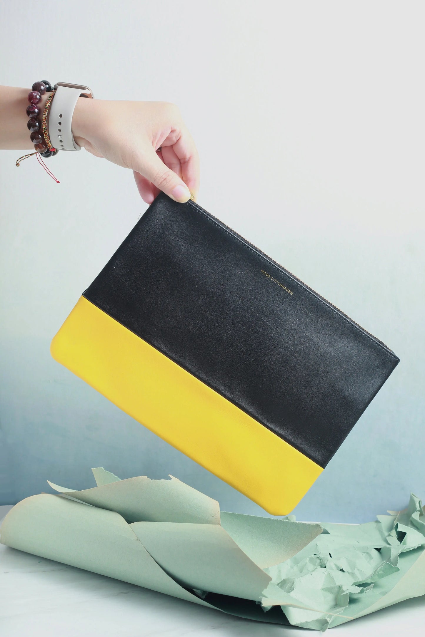 2 Tone Leather Clutch Moss copenhagen
