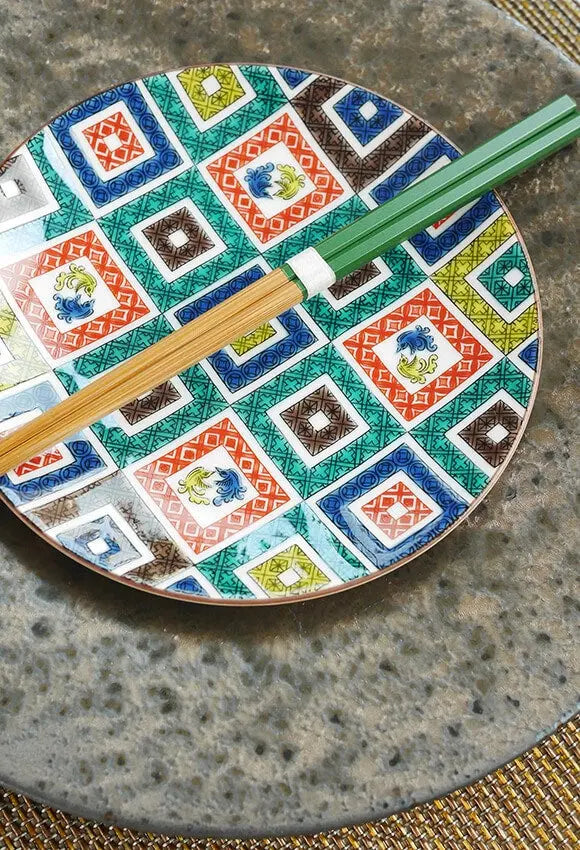 Ko-Kutani Color Tiles Kutani Ware - 15cm Plate (繪石畳紋) Super Delivery - KUTANIYAKI TOUJUDOU