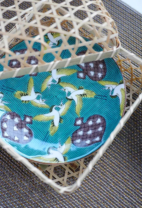 Ko-Kutani Dancing Cranes Kutani Ware - 15cm Plate (青手鶴) Super Delivery - KUTANIYAKI TOUJUDOU