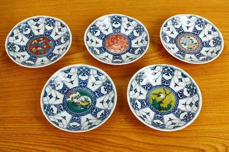Kutani 5 Plates Box Set Super Delivery - KUTANIYAKI TOUJUDOU