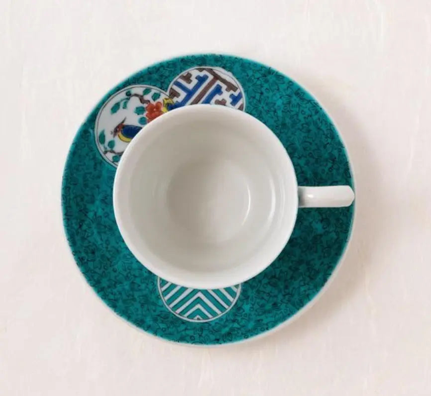 Kutani Cup with Saucer (Marumon) Super Delivery - KUTANIYAKI TOUJUDOU