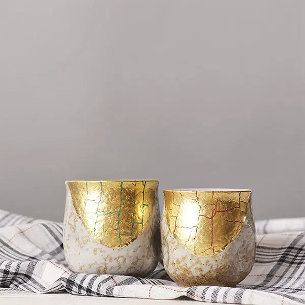 Kutani Golden Pair Tea Cups Super Delivery - KUTANIYAKI TOUJUDOU