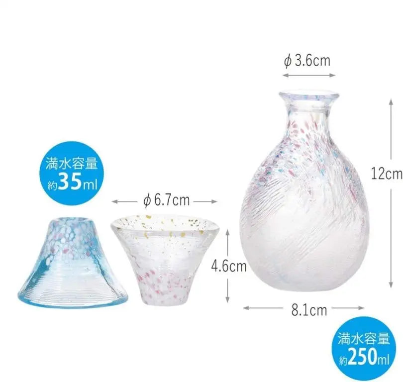 Mt. Fuji Sake Set (Sakura Blue & Pink) Super Delivery - Kimoto glass