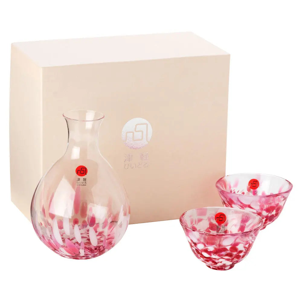 Tsugaru Vidro (津軽びいどろ) Sake Set - Sakura Fubuki Super Delivery - Neowing