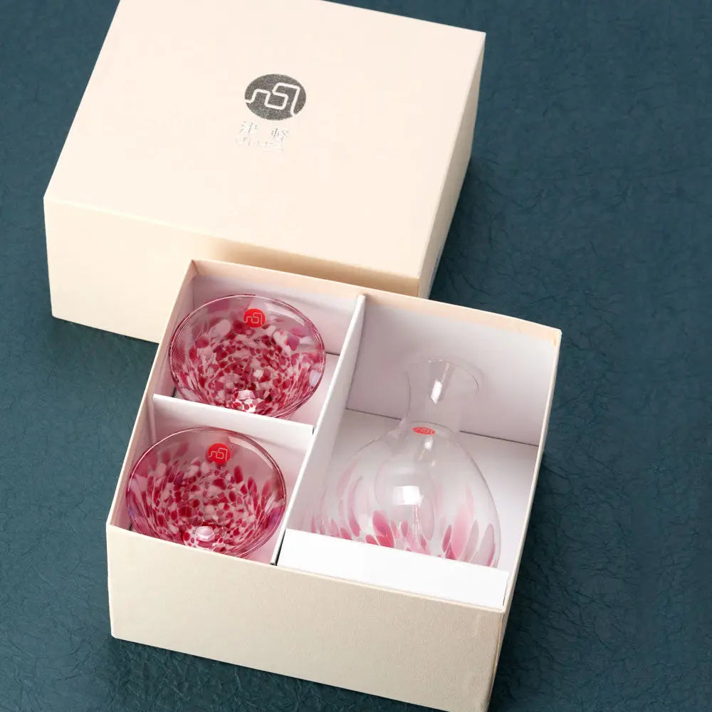 Tsugaru Vidro (津軽びいどろ) Sake Set - Sakura Fubuki Super Delivery - Neowing