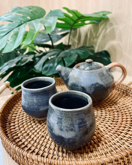 Handmade Navy & Orange Teapot DOT點子