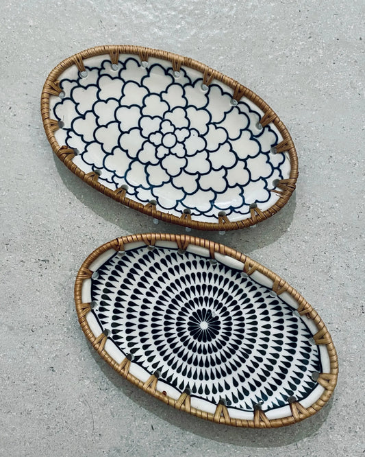 Oval Ceramics Plate with Rattan DOT點子