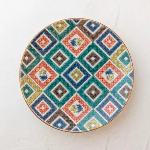 Ko-Kutani Color Tiles Kutani Ware - 15cm Plate (繪石畳紋) Super Delivery - KUTANIYAKI TOUJUDOU