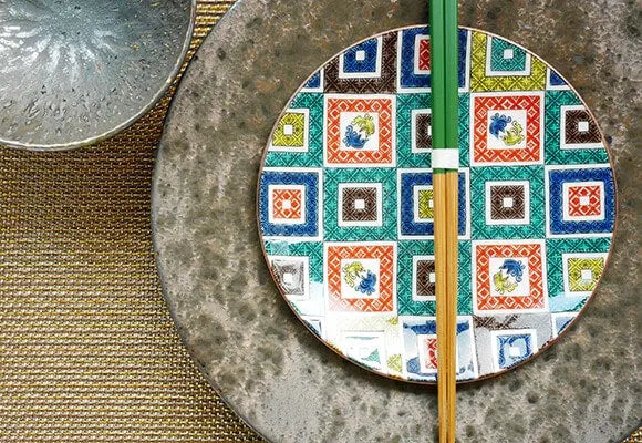 Ko-Kutani Color Tiles Kutani Ware - 15cm Plate (繪石畳紋) Super Delivery - KUTANIYAKI TOUJUDOU