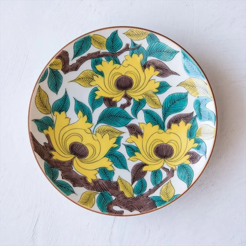 Ko-Kutani Yellow Peony Kutani Ware - 15cm Plate (牡丹) Super Delivery - KUTANIYAKI TOUJUDOU