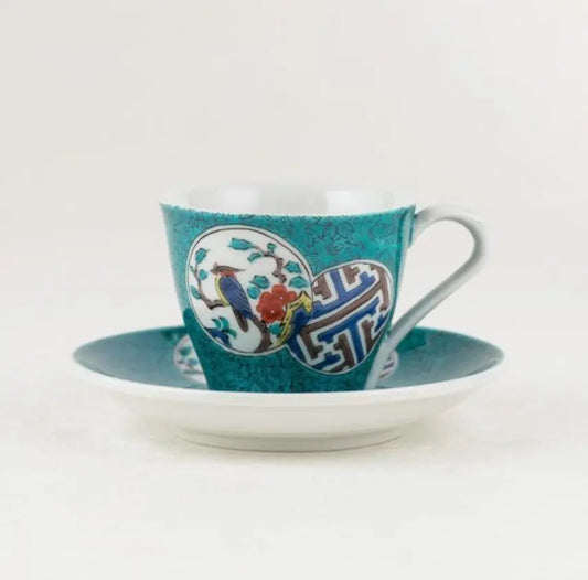 Kutani Cup with Saucer (Marumon) Super Delivery - KUTANIYAKI TOUJUDOU