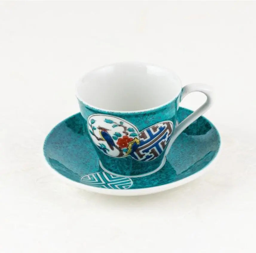 Kutani Cup with Saucer (Marumon) Super Delivery - KUTANIYAKI TOUJUDOU