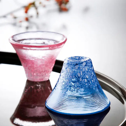 Set of Mt. Fuji Sake Cups (Blue & Pink) Super Delivery - Kimoto glass