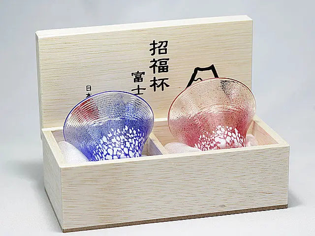 Set of Mt. Fuji Sake Cups (Blue & Pink) Super Delivery - Kimoto glass