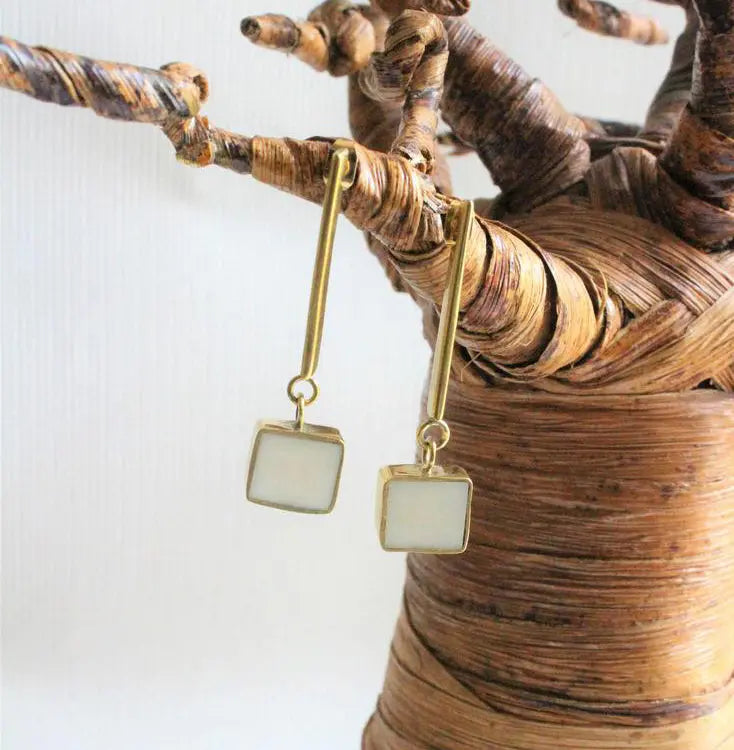 White Horn and Drop Earrings ETSY - JanesBeadsKe
