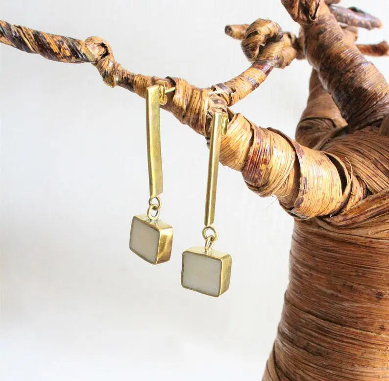 White Horn and Drop Earrings ETSY - JanesBeadsKe