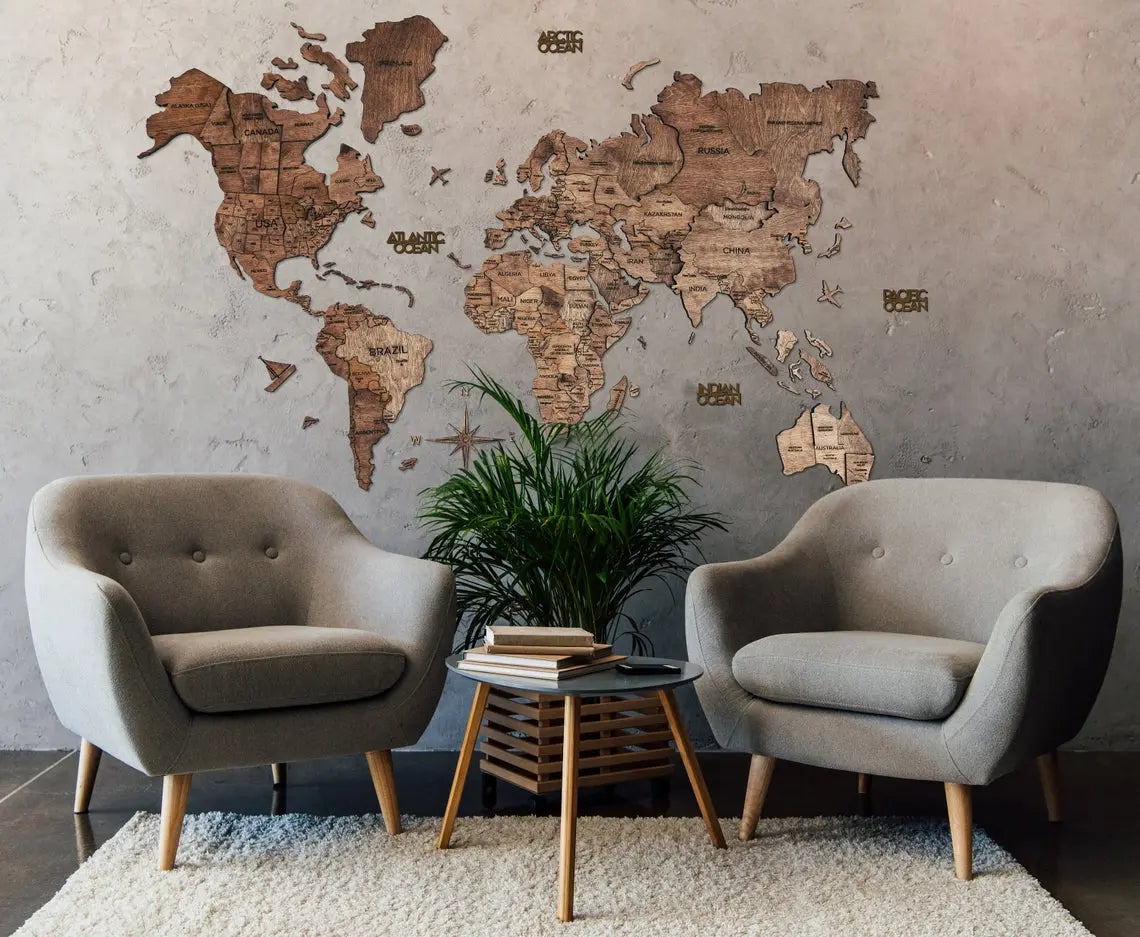  World map, World map wall art, World map wall decor