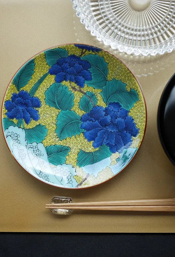 Yoshidaya Blue Peony Kutani Ware - 15cm Plate (土坡牡丹) Super Delivery - KUTANIYAKI TOUJUDOU